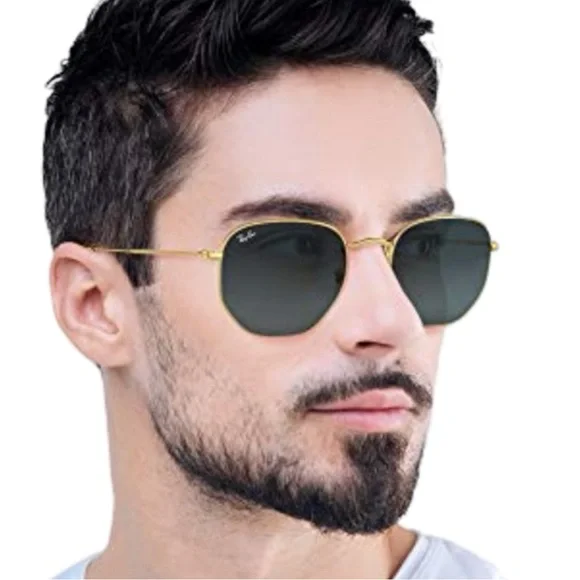 π₯ Ray-Ban Hexagonal Flat Lenses Sunglasses RB3548-N Gold/Blue & Case | Unisex | - Picture 3 of 10